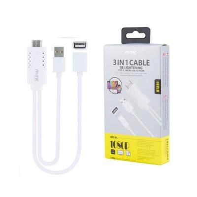 Apple Adaptador 3 en 1 Cable. Type C + Micro USB + HDMI. Color Blanco - Barato 